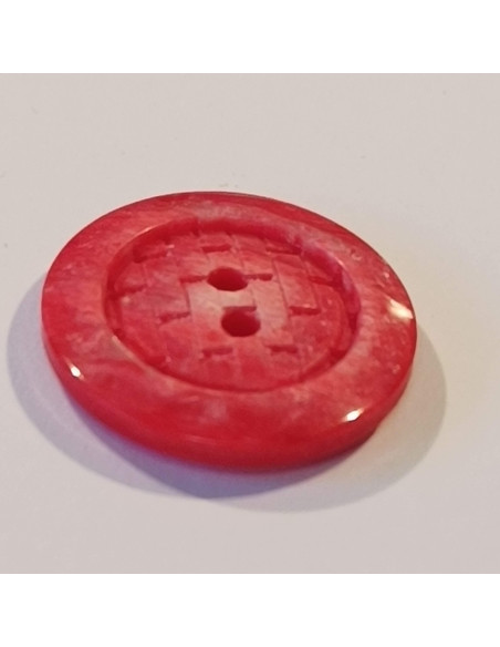 Bouton polyester 2 trous, 18mm, rond rouge, imitation brique