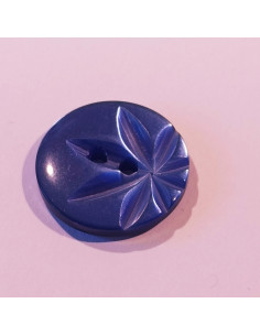 Bouton polyester 2 trous,18mm, rond, feuille, bleu mauve