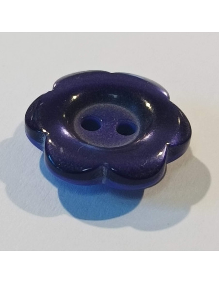 Bouton polyester 2 trous, 15mm, fleur, violet