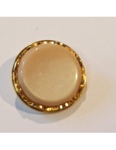 Bouton polyester à pied, 23mm, rond, doré/beige et rose