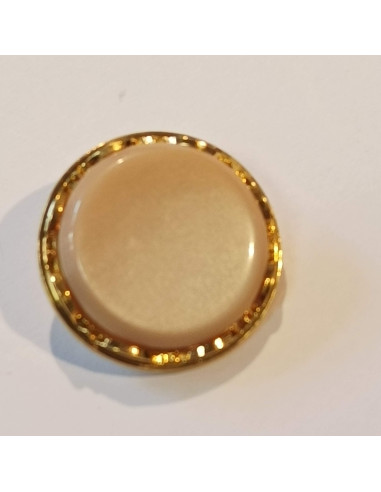Bouton polyester à pied, 23mm, rond, doré/beige et rose