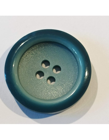 Bouton polyester 4 trous, 27mm, rond, bleu canard