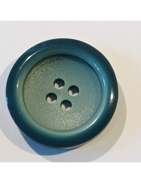 Bouton polyester 4 trous, 27mm, rond, bleu canard