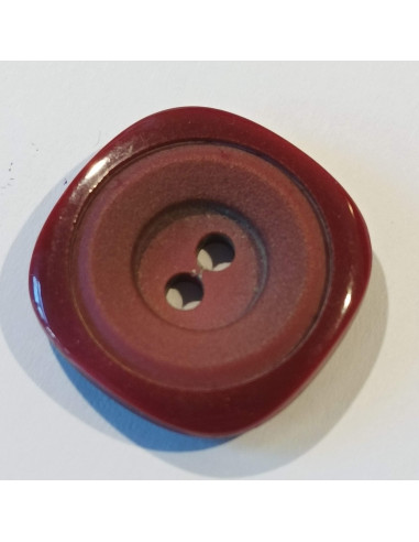 Bouton polyester 2 trous, 25mm, carré, rond bordeaux