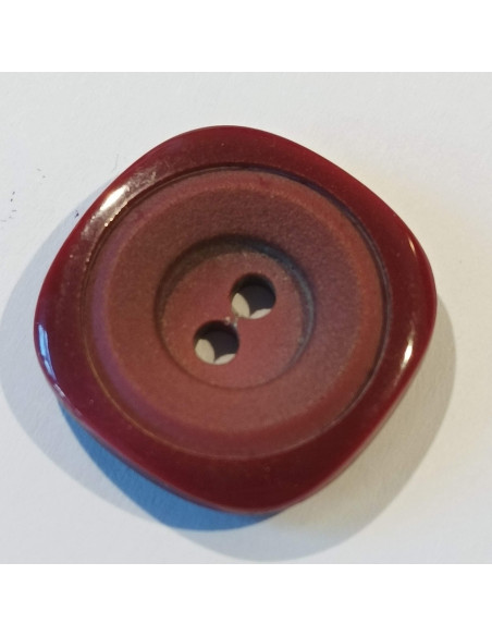 Bouton polyester 2 trous, 25mm, carré, rond bordeaux