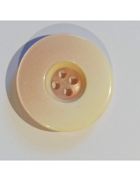 Bouton polyester 4 trous, 23mm, rond, blanc cassé/rose orangé