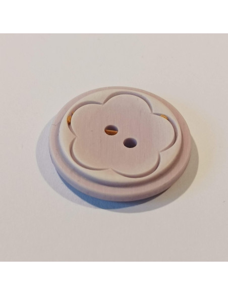 Bouton polyester 2 trous, 23mm, rond, fleur, violet clair