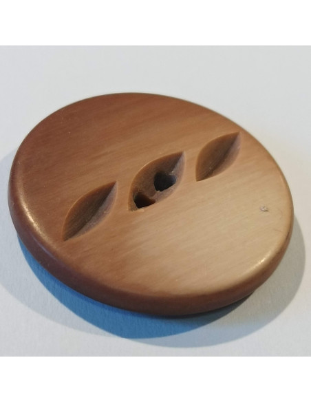 Bouton polyester 2 trous, 27mm, rond, marron/rose