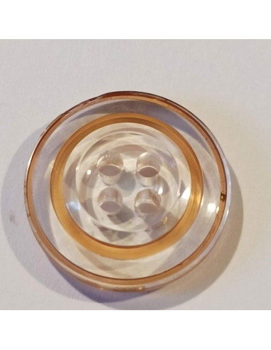 Bouton polyester 4 trous,18mm, rond, transparent  rose/marron