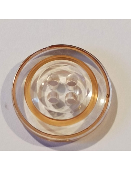 Bouton polyester 4 trous,18mm, rond, transparent  rose/marron