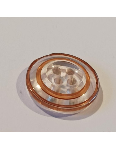 Bouton polyester 4 trous,18mm, rond, transparent  rose/marron