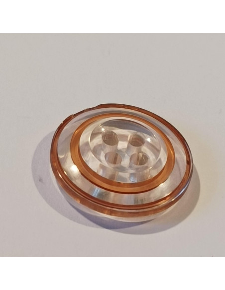 Bouton polyester 4 trous,18mm, rond, transparent  rose/marron