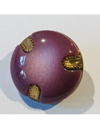 Bouton polyester à pied, 23mm, doré/bordeaux, violet