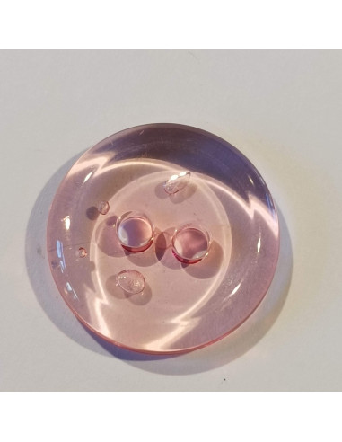 Bouton polyester 2 trous, 23mm, rond, transparent, rose