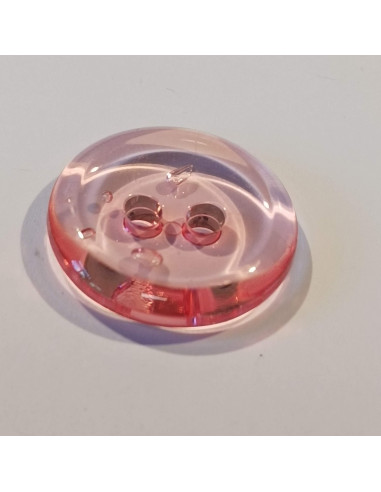 Bouton polyester 2 trous, 23mm, rond, transparent, rose
