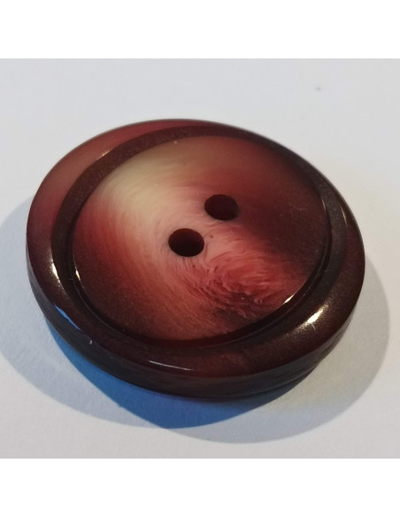Bouton polyester 2 trous, 27mm, rond, bordeaux