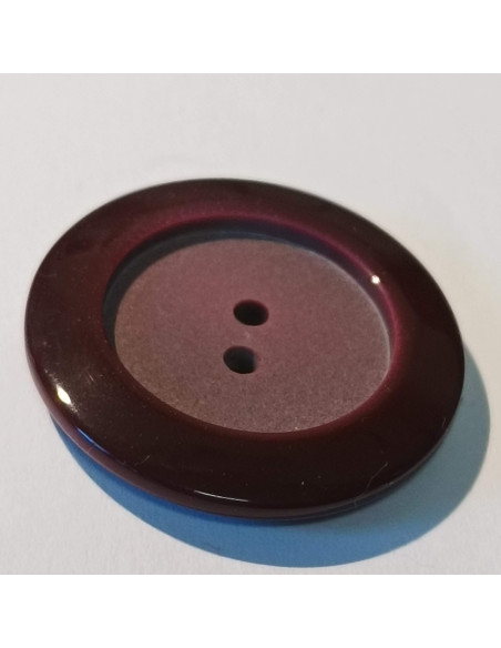 Bouton polyester 2 trous, 28mm, rond bordeaux foncé
