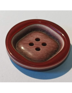 Bouton polyester 4 trous, 27mm, rond, carré bordeaux/beige 2