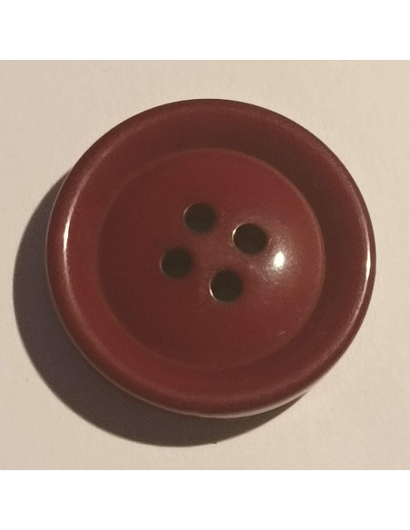 Bouton polyester 4 trous, 25mm, rond, bordeaux