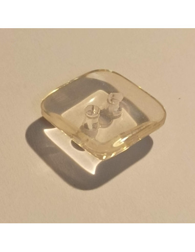 Bouton polyester 2 trous, 15mm, carré transparent
