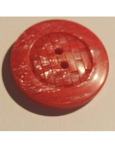 Bouton polyester 2 trous, 22mm, rond rouge, imitation brique