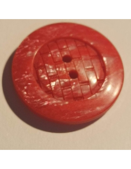 Bouton polyester 2 trous, 22mm, rond rouge, imitation brique