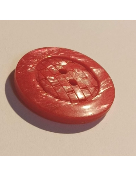 Bouton polyester 2 trous, 22mm, rond rouge, imitation brique