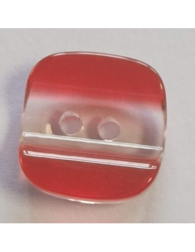 Bouton polyester 2 trous, 13mm, carré transparent et rouge
