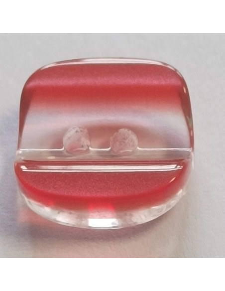 Bouton polyester 2 trous, 13mm, carré transparent et rouge