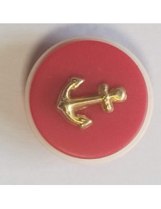 Bouton polyester à pied, 20mm, rond rouge et ancre dorée