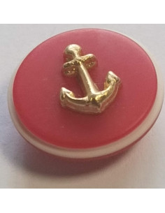 Bouton polyester à pied, 20mm, rond rouge et ancre dorée 2