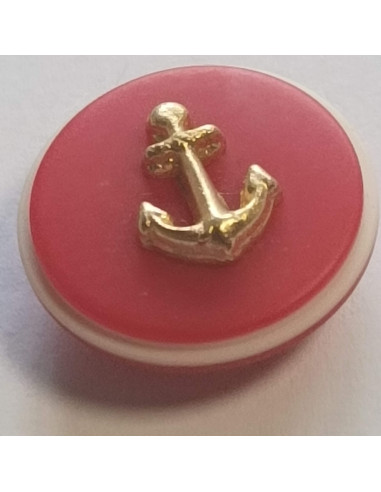 Bouton polyester à pied, 20mm, rond rouge et ancre dorée