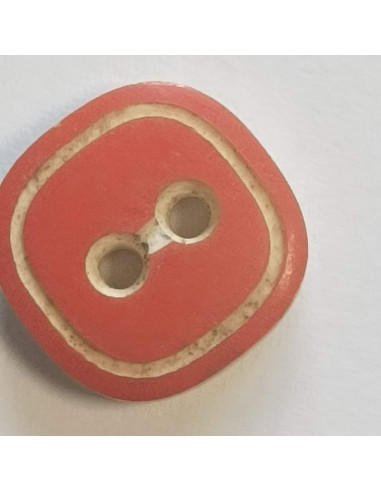 Bouton polyester 2 trous, 12mm, carré rouge et blanc