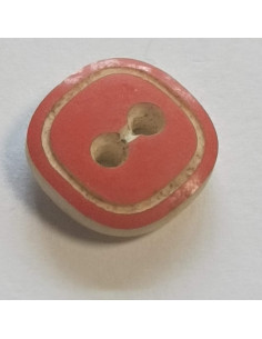 Bouton polyester 2 trous, 12mm, carré rouge et blanc 2