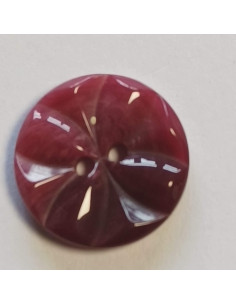 Bouton polyester 2 trous, 18mm, imitation rosace, bordeaux