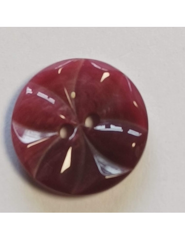 Bouton polyester 2 trous, 18mm, imitation rosace, bordeaux