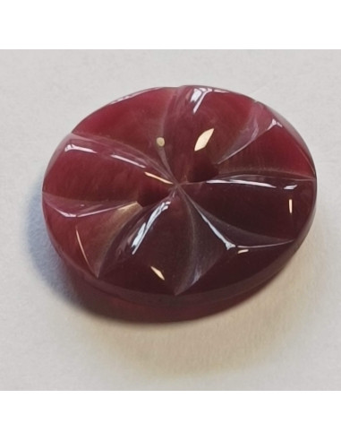 Bouton polyester 2 trous, 18mm, imitation rosace, bordeaux