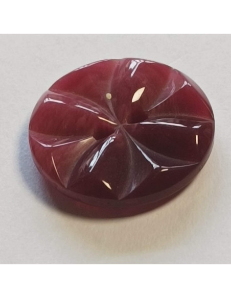 Bouton polyester 2 trous, 18mm, imitation rosace, bordeaux