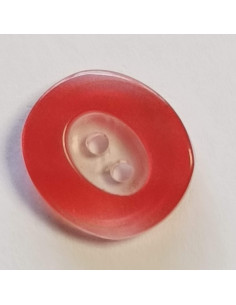 Bouton polyester 2 trous, 15mm, ovale rouge, transparent