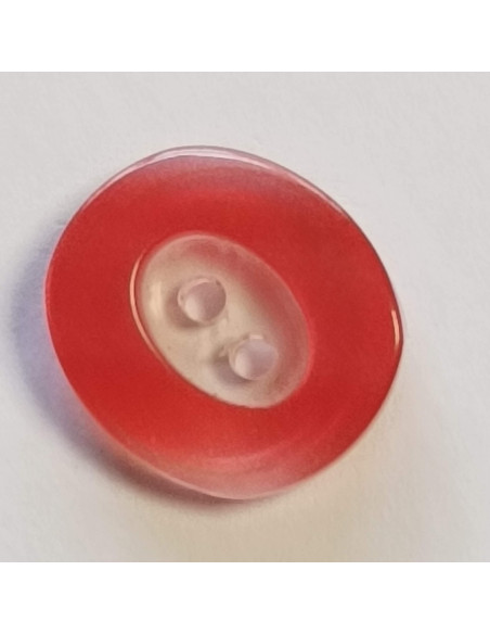 Bouton polyester 2 trous, 15mm, ovale rouge, transparent