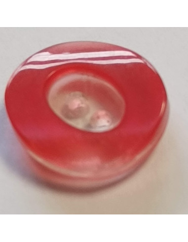 Bouton polyester 2 trous, 15mm, ovale rouge, transparent