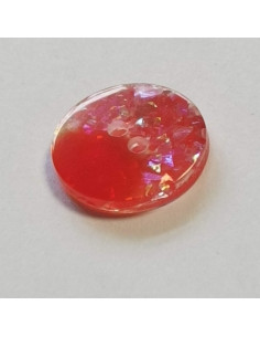 Bouton polyester 2 trous, 14mm, rond rouge, coté paillettes 2