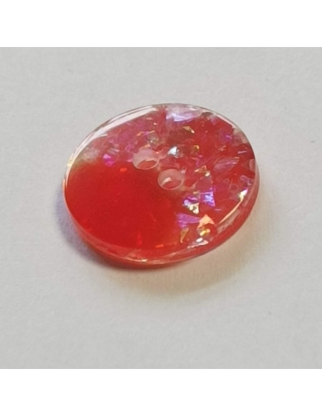 Bouton polyester 2 trous, 14mm, rond rouge, coté paillettes