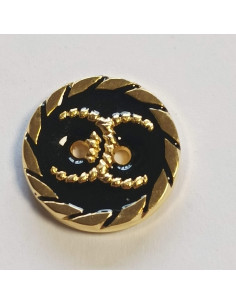 Bouton polyester 2 trous, 32 mm, noir et doré