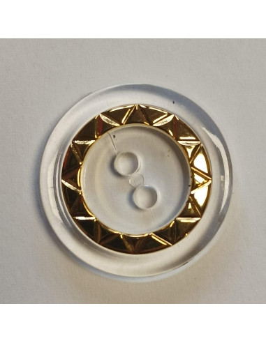 Bouton polyester 2 trous, 36 mm, transparent et doré