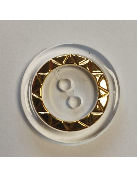 Bouton polyester 2 trous, 36 mm, transparent et doré