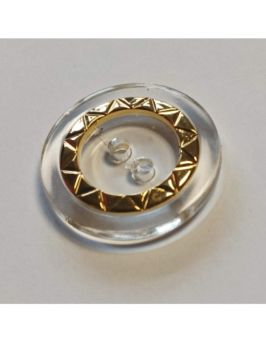 Bouton polyester 2 trous, 36 mm, transparent et doré