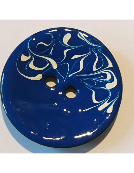 Bouton polyester 2 trous, 50 mm, bleu et blanc