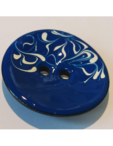 Bouton polyester 2 trous, 50 mm, bleu et blanc