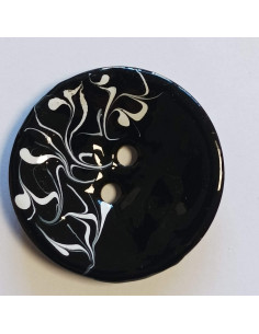 Bouton polyester 2 trous, 50 mm, noir et blanc